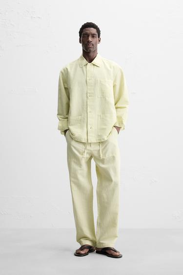 LINEN/COTTON STRAIGHT-LEG TROUSERS - Green by Zara