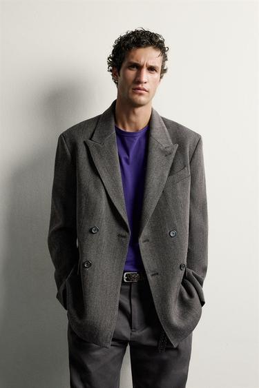Wool-Blend Double-Breasted Blazer — Brown 2