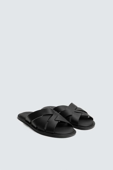 SANDALES EN CUIR À BRIDES - Noir de Zara