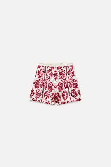 ZW COLLECTION EMBROIDERED BERMUDA SHORTS - White / Red by Zara