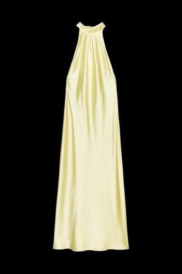 VESTIDO SATINADO HALTER - Amarillo claro de Zara