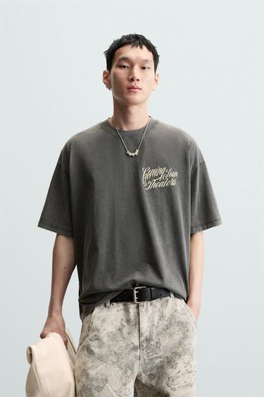 FADED T-SHIRT WITH SLOGANS - Dark anthracite by Zara