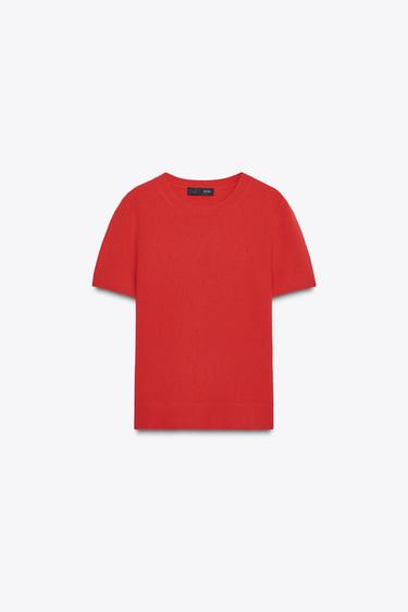 100% CASHMERE SHORT SLEEVE SWEATER - Red by Zara - Image 5