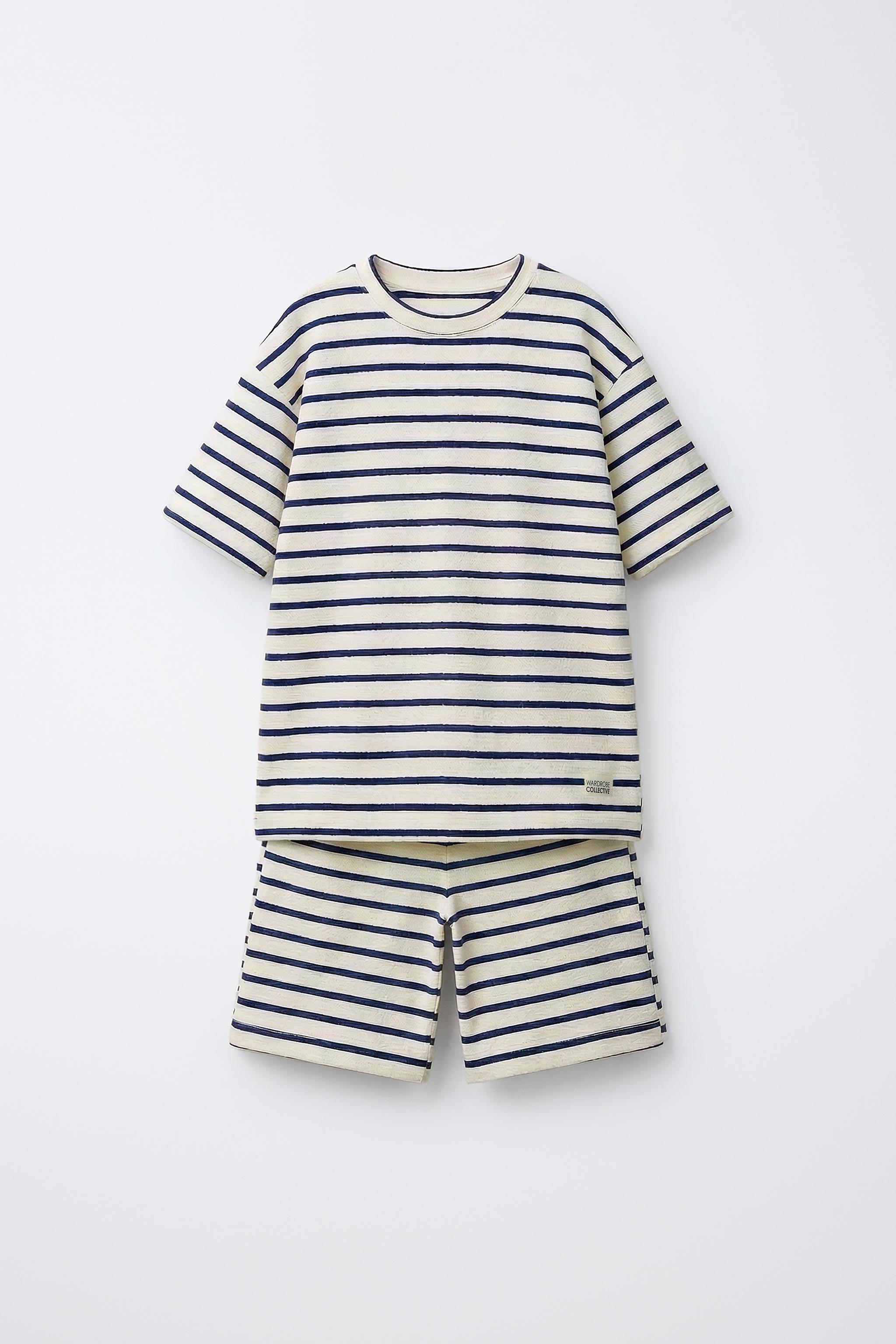 STRIPED TEXTURE T-SHIRT AND BERMUDA SET