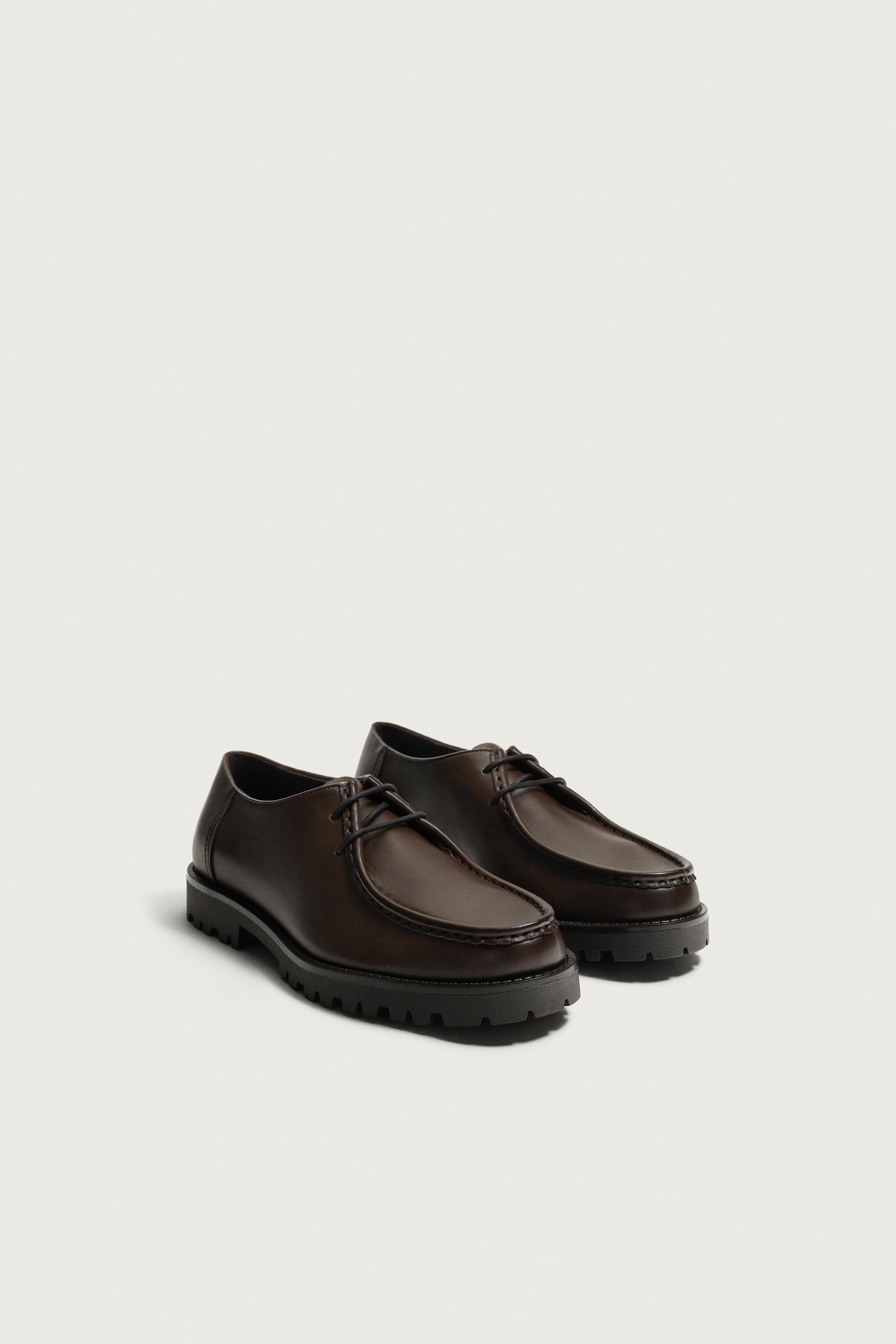 LUG SOLE PIPED SHOES — Brown