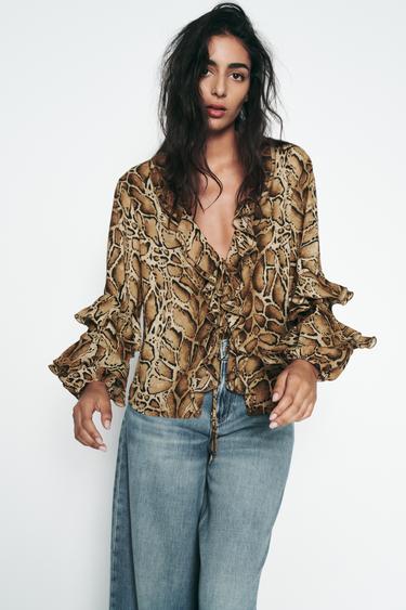 CHEMISE À IMPRIMÉ ANIMALIER AVEC VOLANTS - Leopard de Zara
