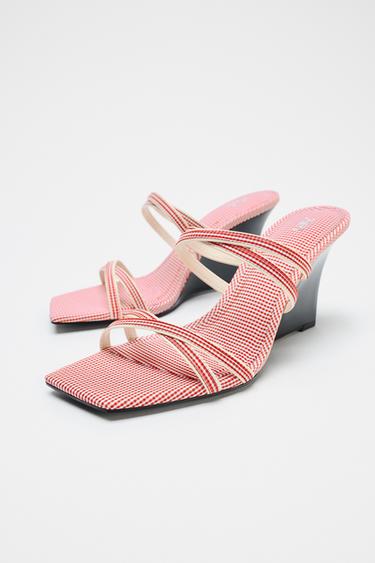 CHECK STRAPPY WEDGES - Red by Zara - Image 3