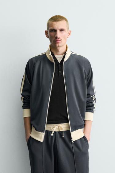 Zara 拉鍊裝飾條紋運動衫 - 藍色