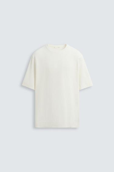 Zara WAVE JACQUARD KNIT T-SHIRT - Oyster-white