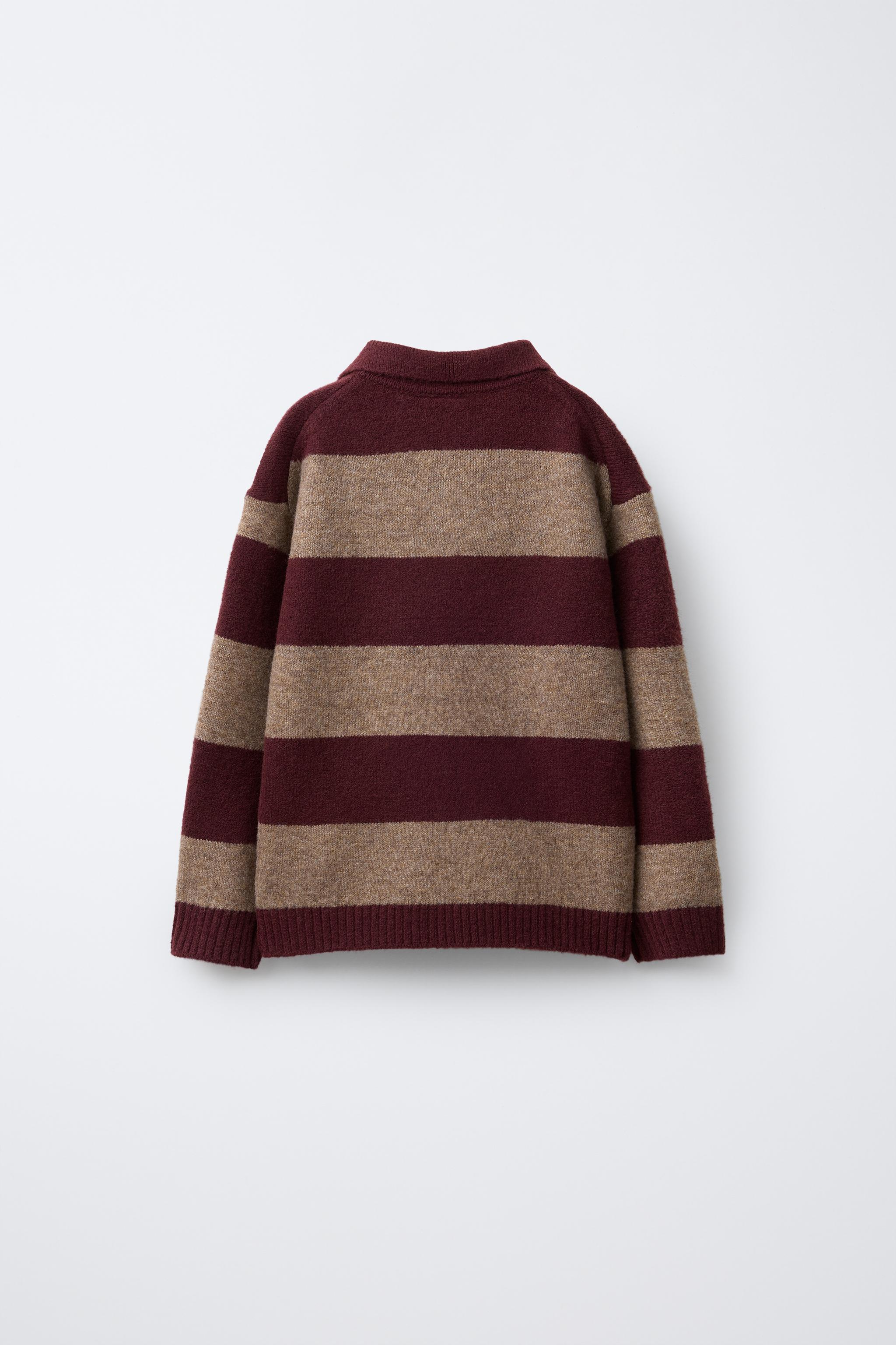 STRIPED KNIT POLO SWEATER
