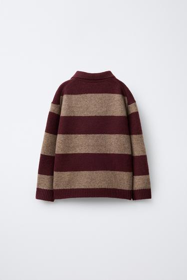 PULL POLO EN MAILLE À RAYURES - bordeaux/écru de Zara - Image 1