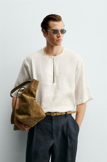 KEMEJA RELAXED FIT 100% LINEN - Putih pudar dari Zara