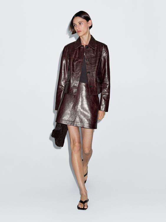 Short nappa leather skirt