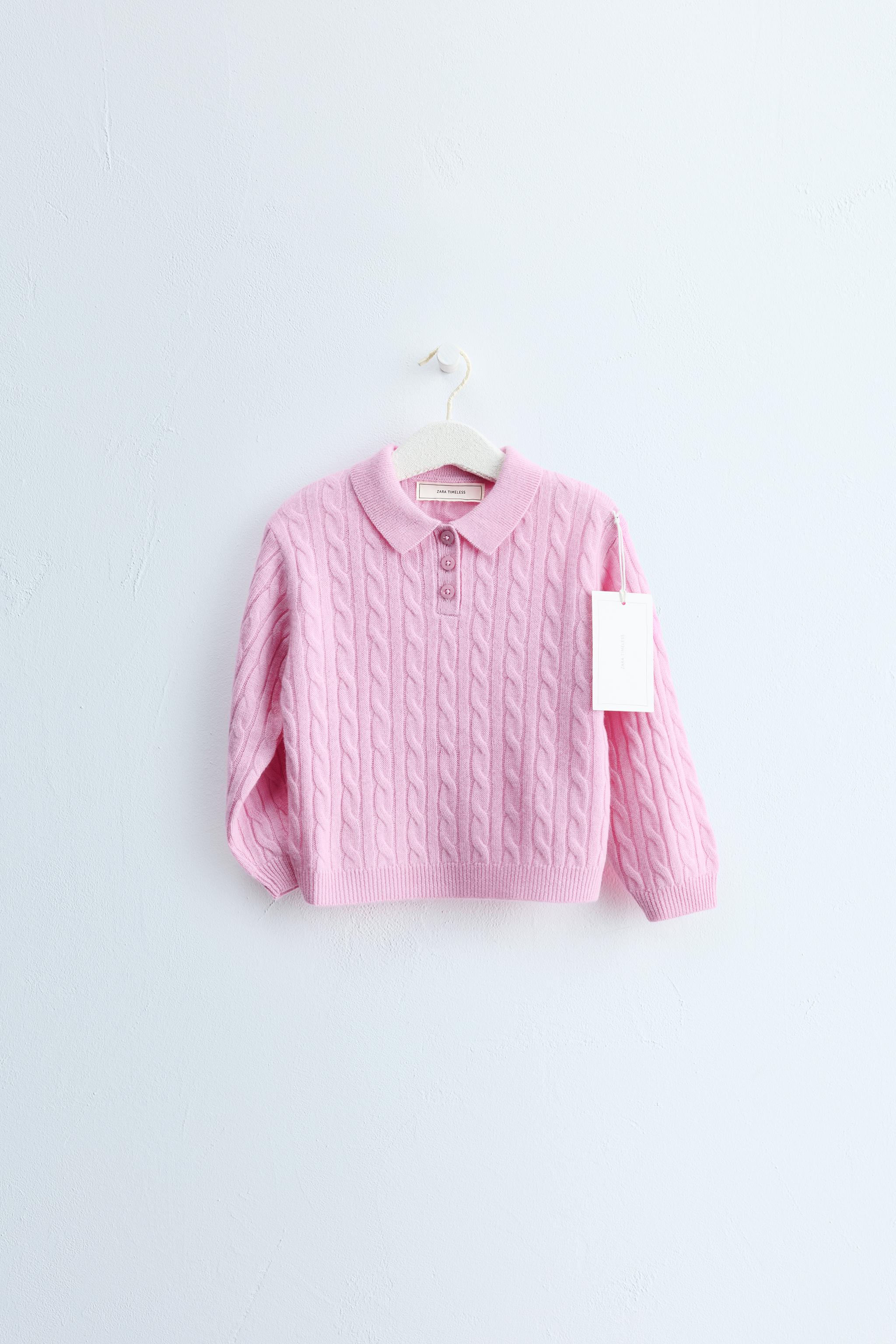 ZARA TIMELESS - 100% WOOL CABLE KNIT POLO SWEATER