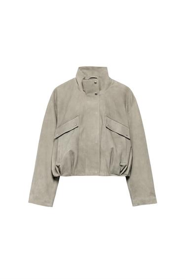 ZW COLLECTION LIMITED EDITION SUEDE LEATHER JACKET - Pearl grey by Zara