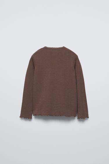 T-SHIRT POINTELLE AVEC NŒUD - Chocolat de Zara - Image 1
