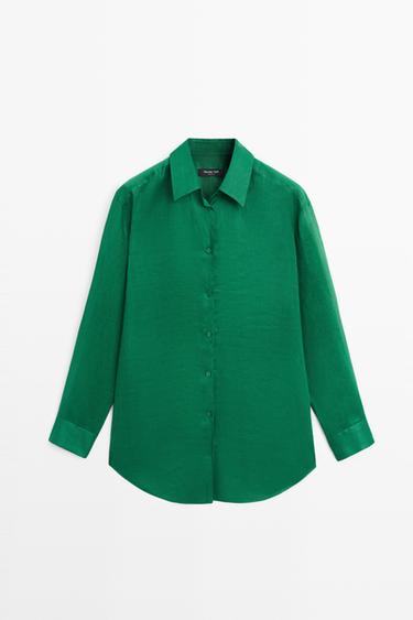 Zara 100% ramie flowing long shirt - Green - Image 0
