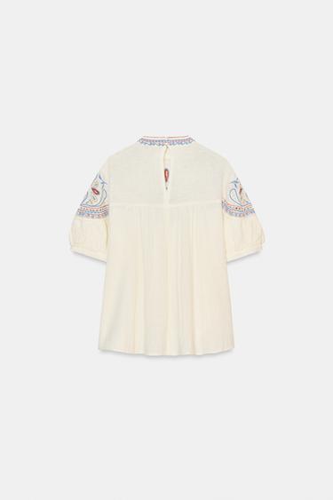 EMBROIDERED SHORT SLEEVE BLOUSE - Ecru by Zara - Image 5