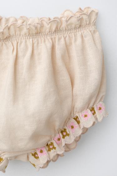 EMBROIDERED SHIRT AND KNICKERS SET - Ecru by Zara - Image 3