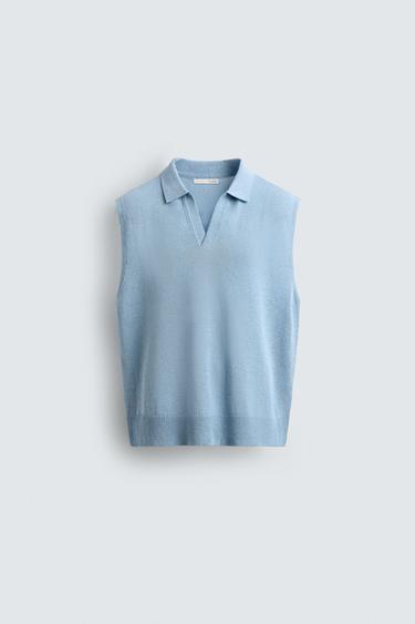 TEXTURED KNIT VEST - Light sky blue by Zara