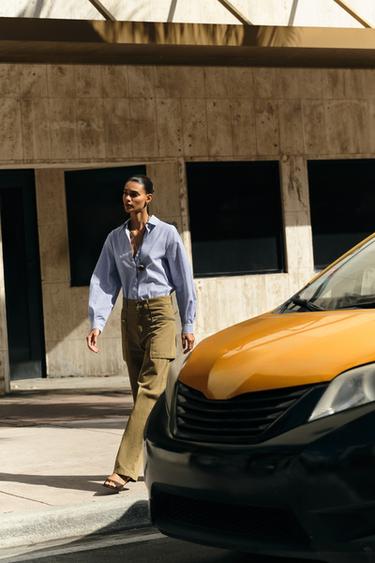 ХЛОПКОВАЯ РУБАШКА В ПОЛОСКУ — Цвет небеленого полотна/Синий от Zara