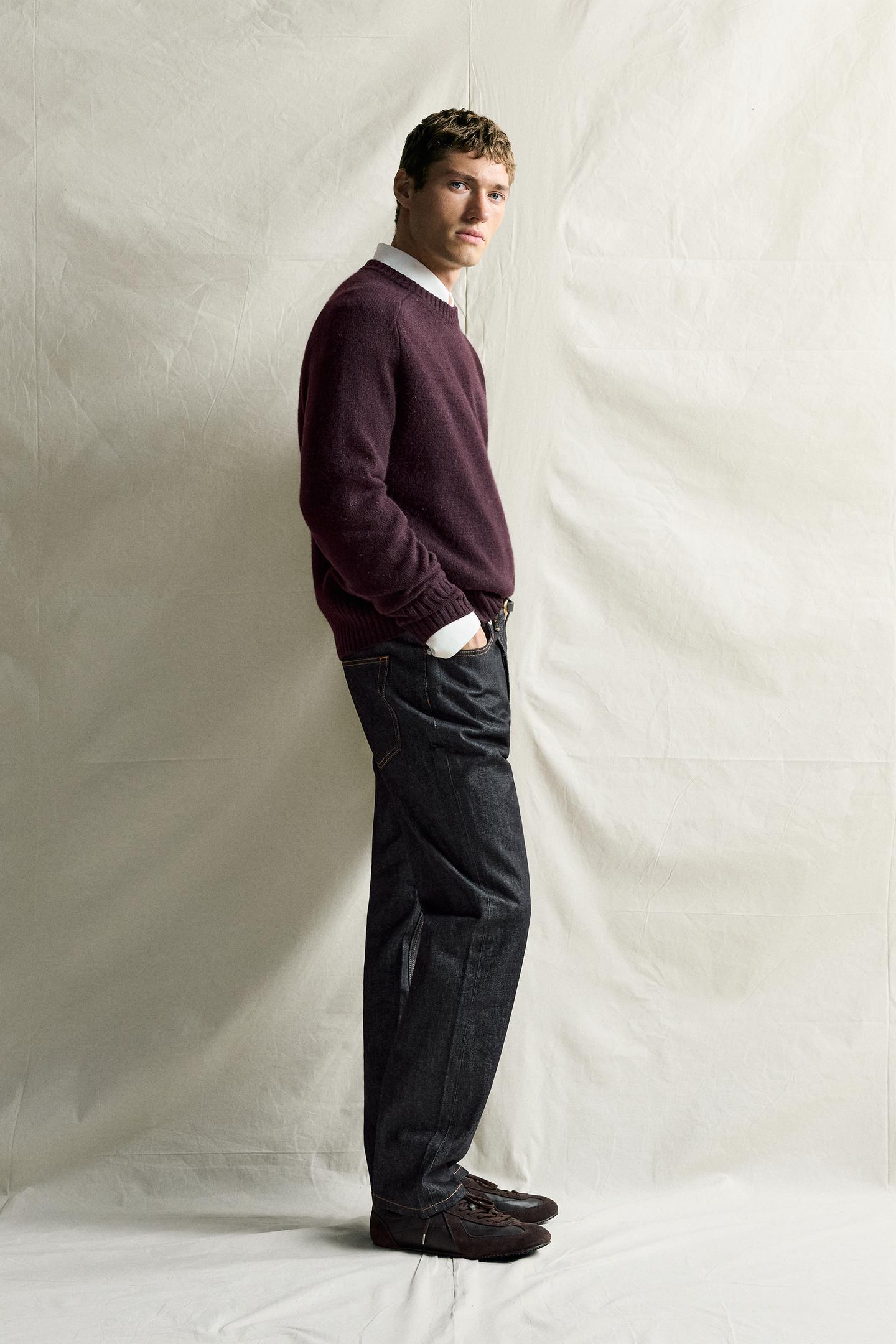Мужской свитер Zara 100% Cashmere Regular Fit Jumper, цвет: Сливовый — фото 4