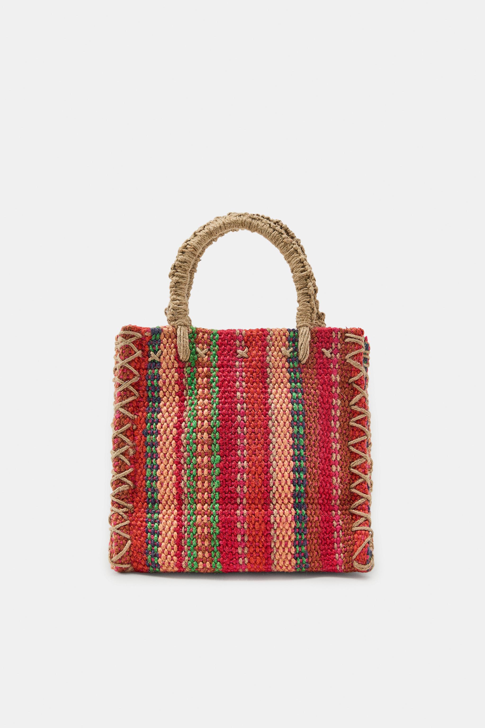 MINI SAC CARRÉ RAYURES 100% JUTE