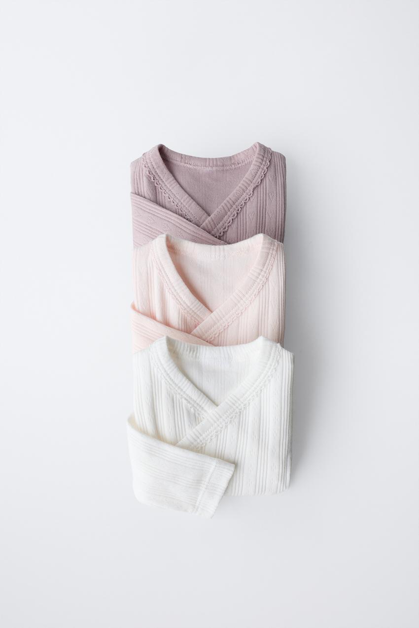 0-6 MONTHS/ THREE-PACK OF LONG SLEEVE BODYSUITS WITH KIMONO COLLAR