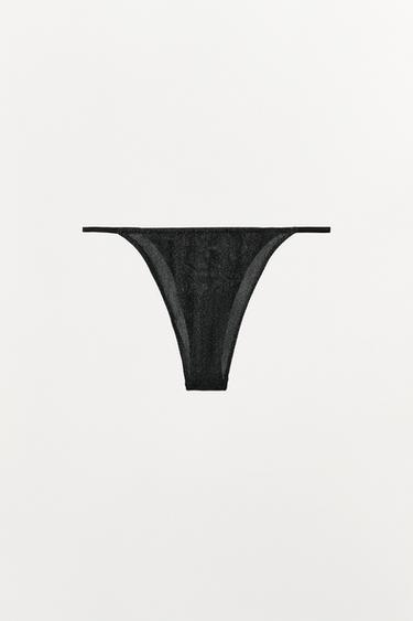 Zara METALLIC THREAD THONG - Black
