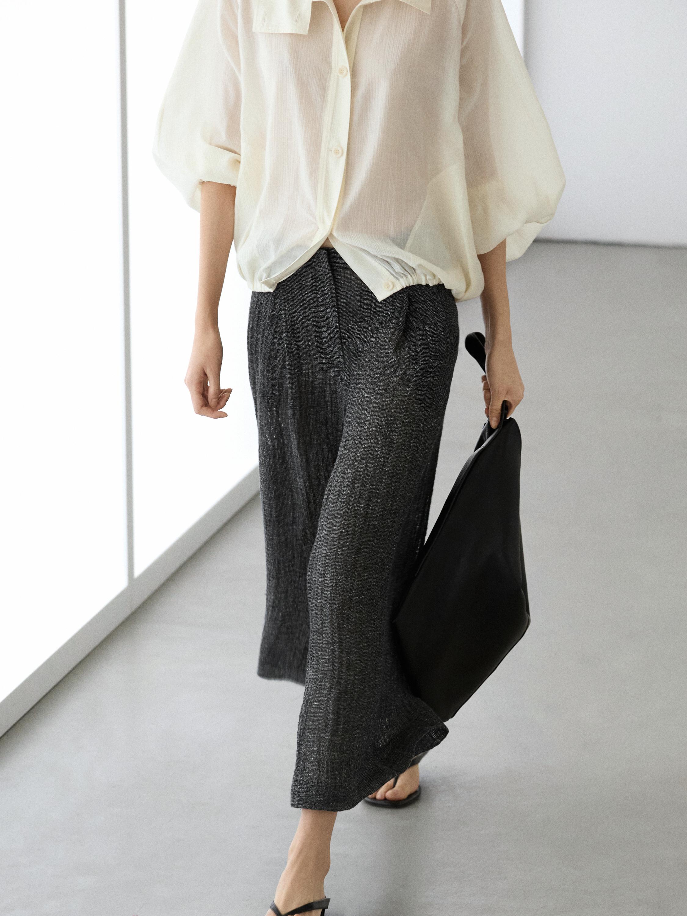 Pantalon à pinces total look en lin mélangé