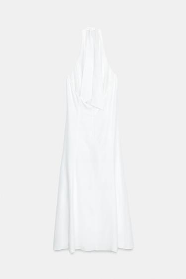 COMBINED LINEN BLEND MIDI DRESS - White by Zara - Image 8