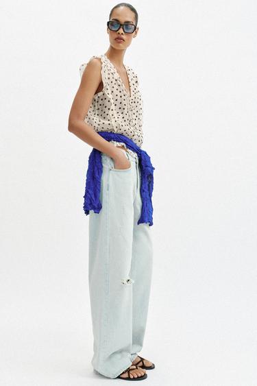 PRINTED POLKA DOT BLOUSE - Ecru / Brown by Zara - Image 2