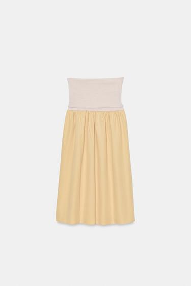 Zara COMBINATION FAJIN SKIRT - Ecru/Yellow