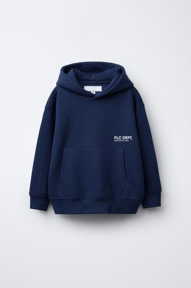 SUDADERA CAPUCHA TEXTO - Azul de Zara