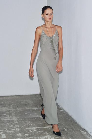 JEWEL STRAP GEORGETTE DRESS - Grey by Zara
