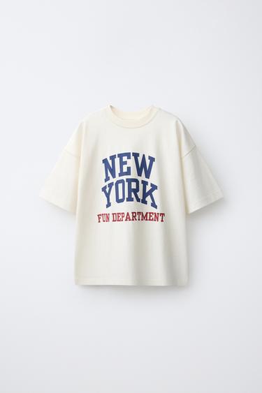 CAMISETA VARSITY TEXTO - Blanco roto de Zara