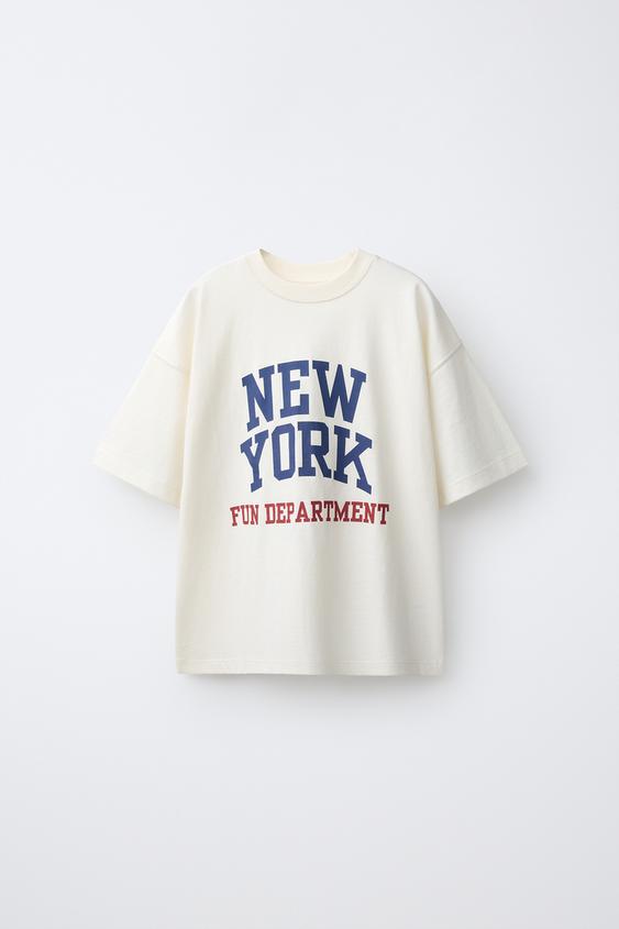 VARSITY SLOGAN T-SHIRT - Oyster-white by Zara - Image 0