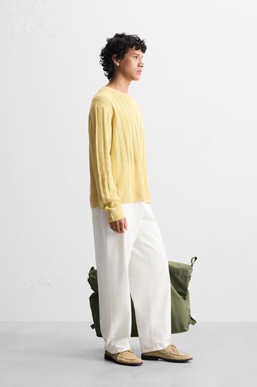 PULL 100 % LIN CÔTELÉ - Jaune de Zara - Image 3