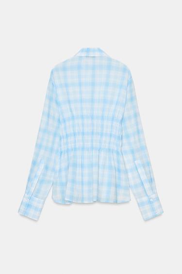 CHECK SHIRT WITH ELASTIC TRIMS - Sky blue by Zara - Image 5