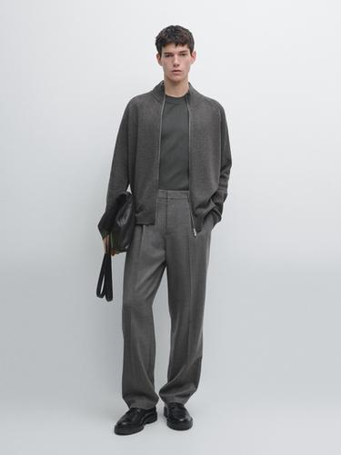 Zara Knit cotton blend cardigan with raglan sleeves - Mid-gray