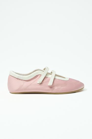 SATIN EFFECT TOPSTITCHED BALLERINAS - Pink by Zara