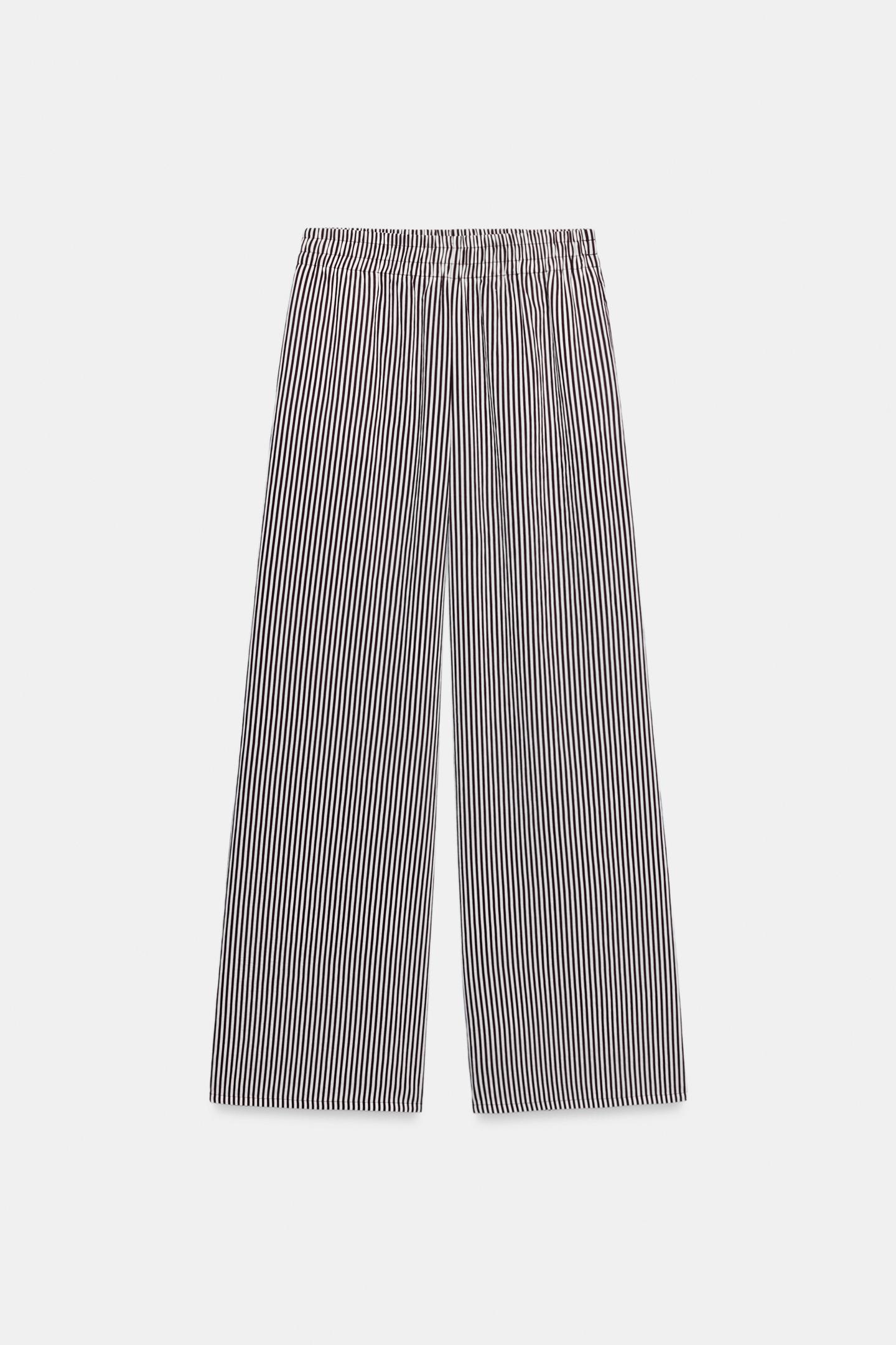 Брюки Zara Striped Wide Leg, цвет: Коричневый / Белый — фото 4