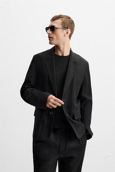 Zara FLOWY WRINKLED EFFECT BLAZER - Black