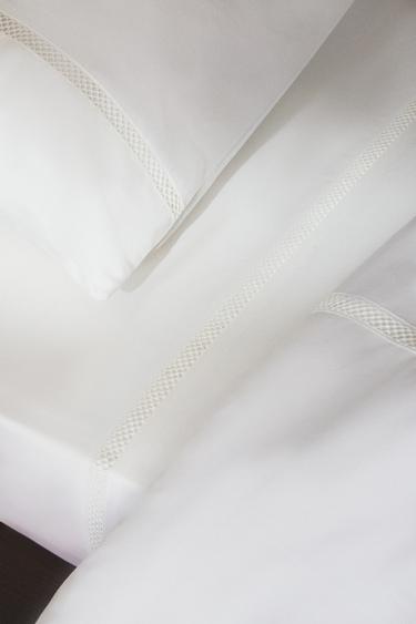 SATEEN FLAT SHEET WITH HEMSTITCH EMBROIDERY - Oyster-white by Zara - Image 5