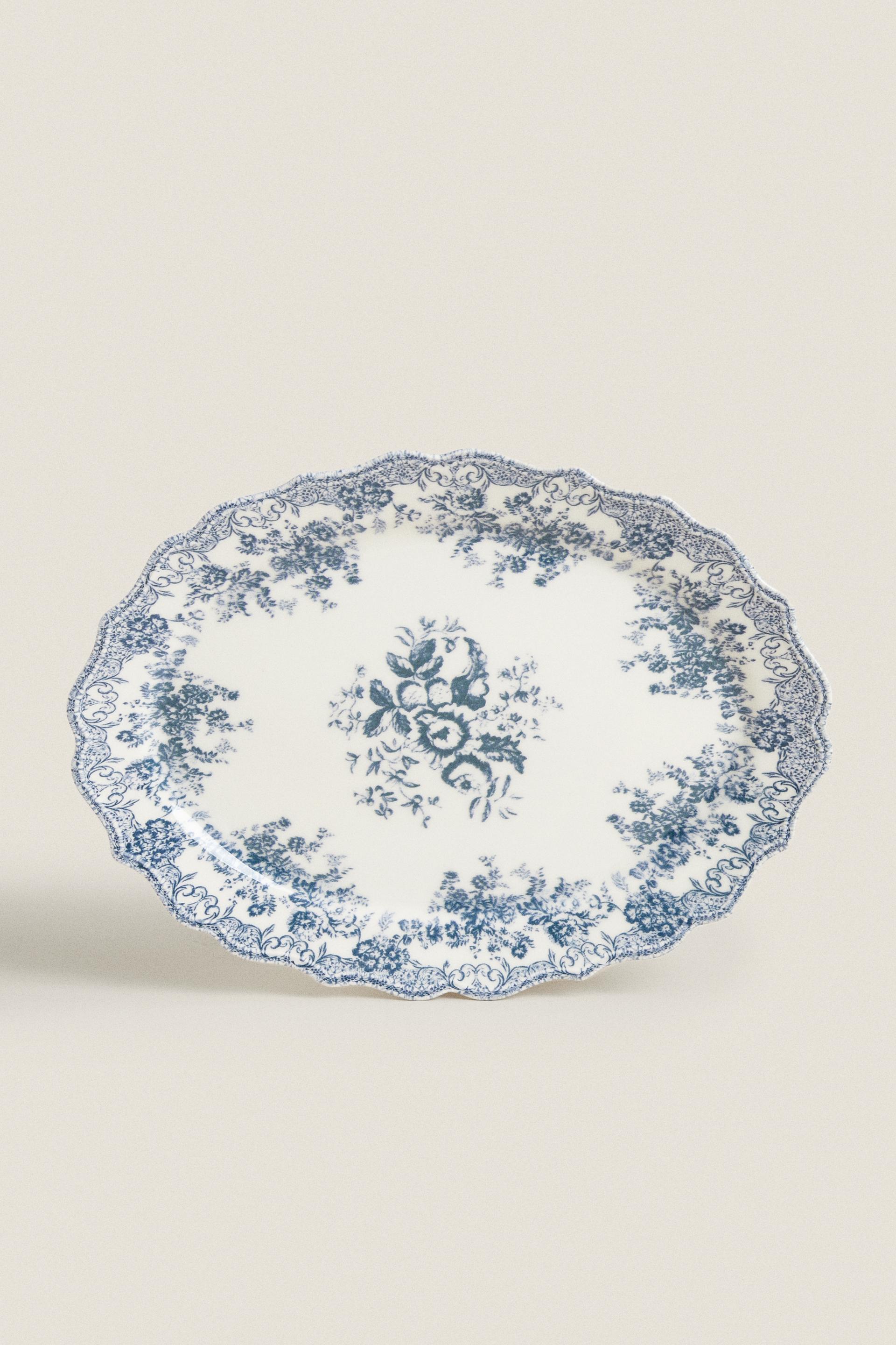 FLORAL EARTHENWARE SERVING DISH - Blue | ZARA United States