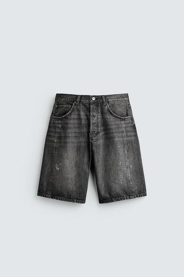 BAGGY FIT DENIM BERMUDA SHORTS - Charcoal by Zara
