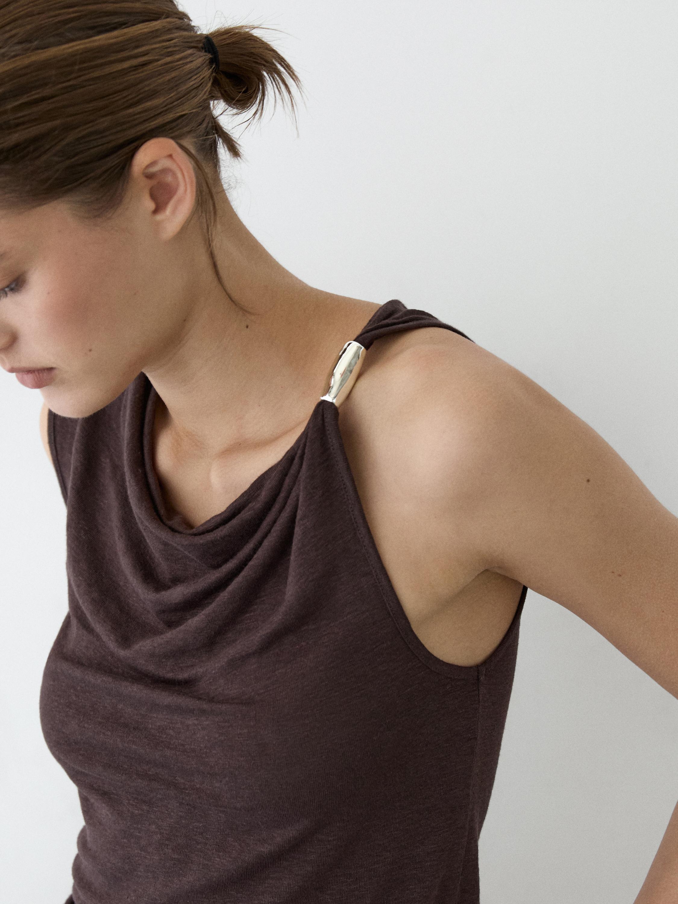 Cowl neck top with rhinestone detail