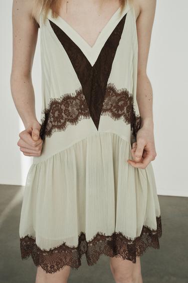 ĐẦM NGẮN PHỐI REN - Màu nâu/Xanh lục từ Zara