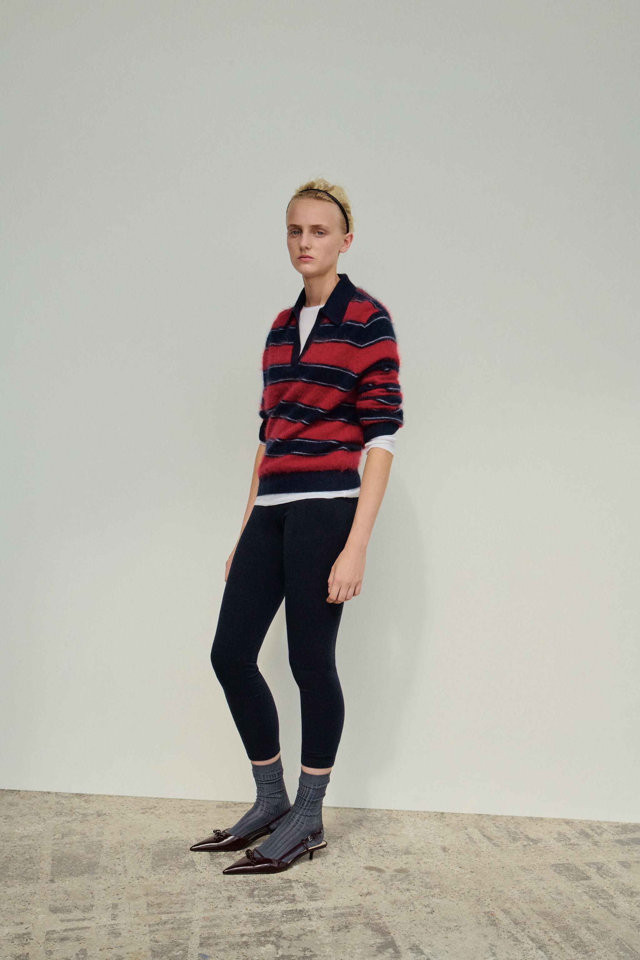 95% WOOL STRIPED POLO COLLAR JUMPER — Red / Navy