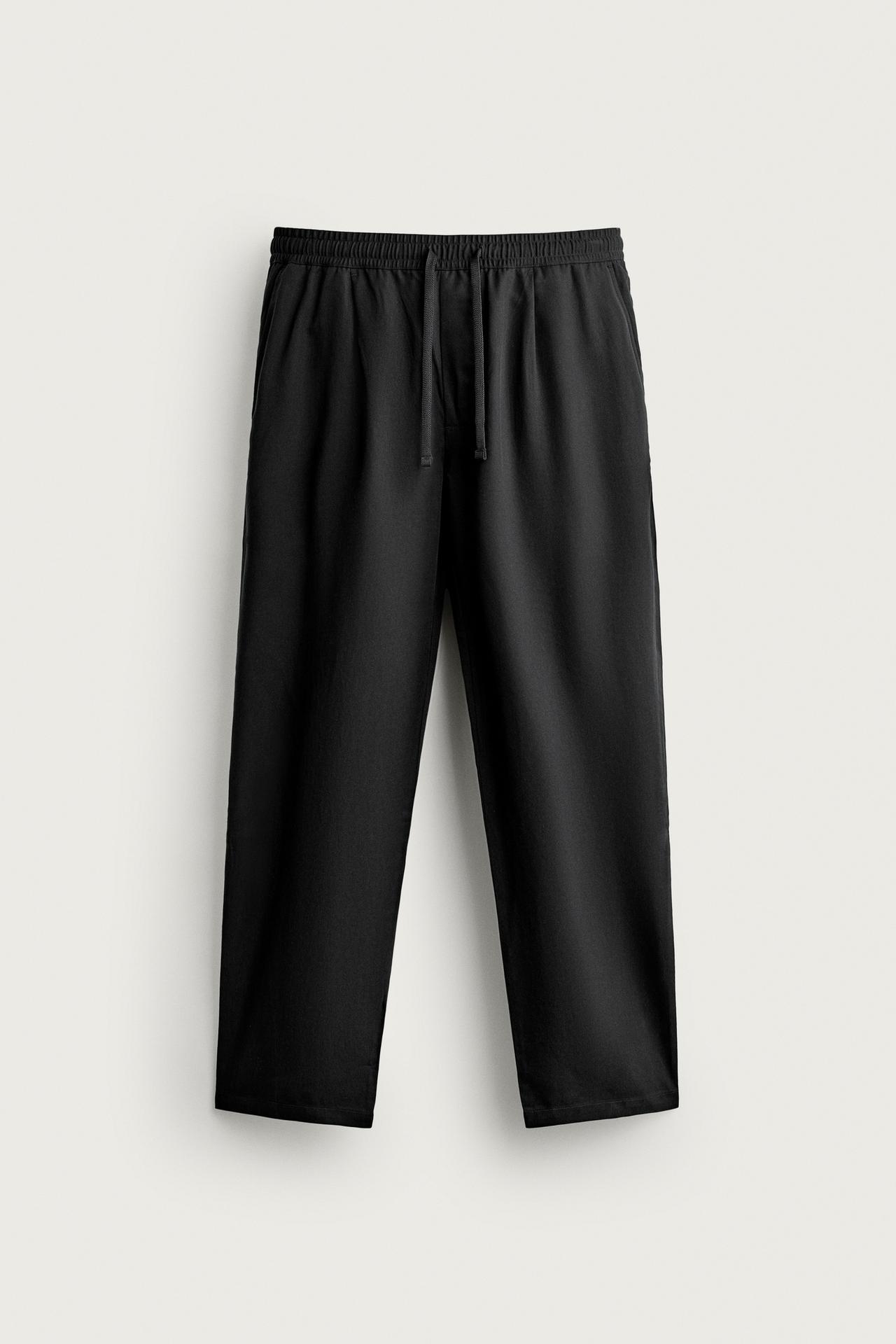 100% LYOCELL RELAXED FIT PANTS — Black